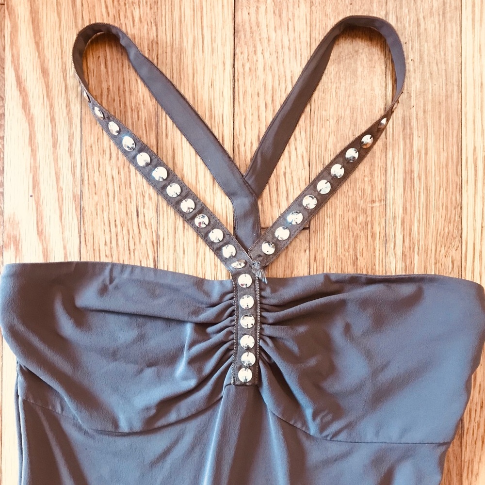 Tracy Reese brown halter neck dress w/gold sequins